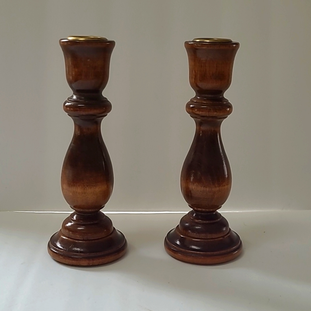 Pair of vintage wood candlesticks